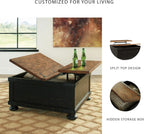 Signature Design by Ashley Valebeck Lift Top Coffee Table, Storage, Split-top Design, Wood, 36" W x 36" D x 18" H, 2-tone Distressed Brown & Black Finish