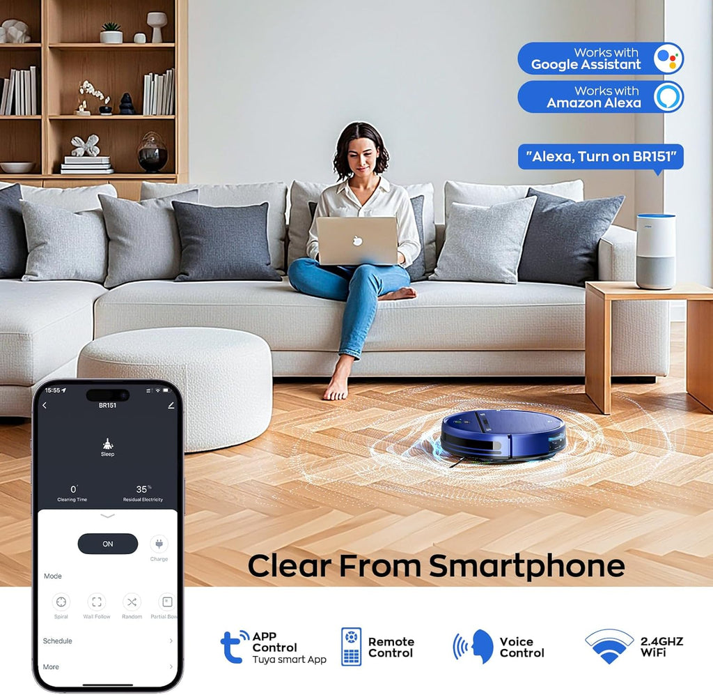 MANVN 2 in 1 Robot Vacuum and Mop Combo, 2.87'' Ultra-Slim Robotic Vacuum Cleaner with 3D Obstacle Avoidance, for Hard Floors and Carpets, Wi-Fi/App/Voice Controlled for Pet Hair, Self-Charging