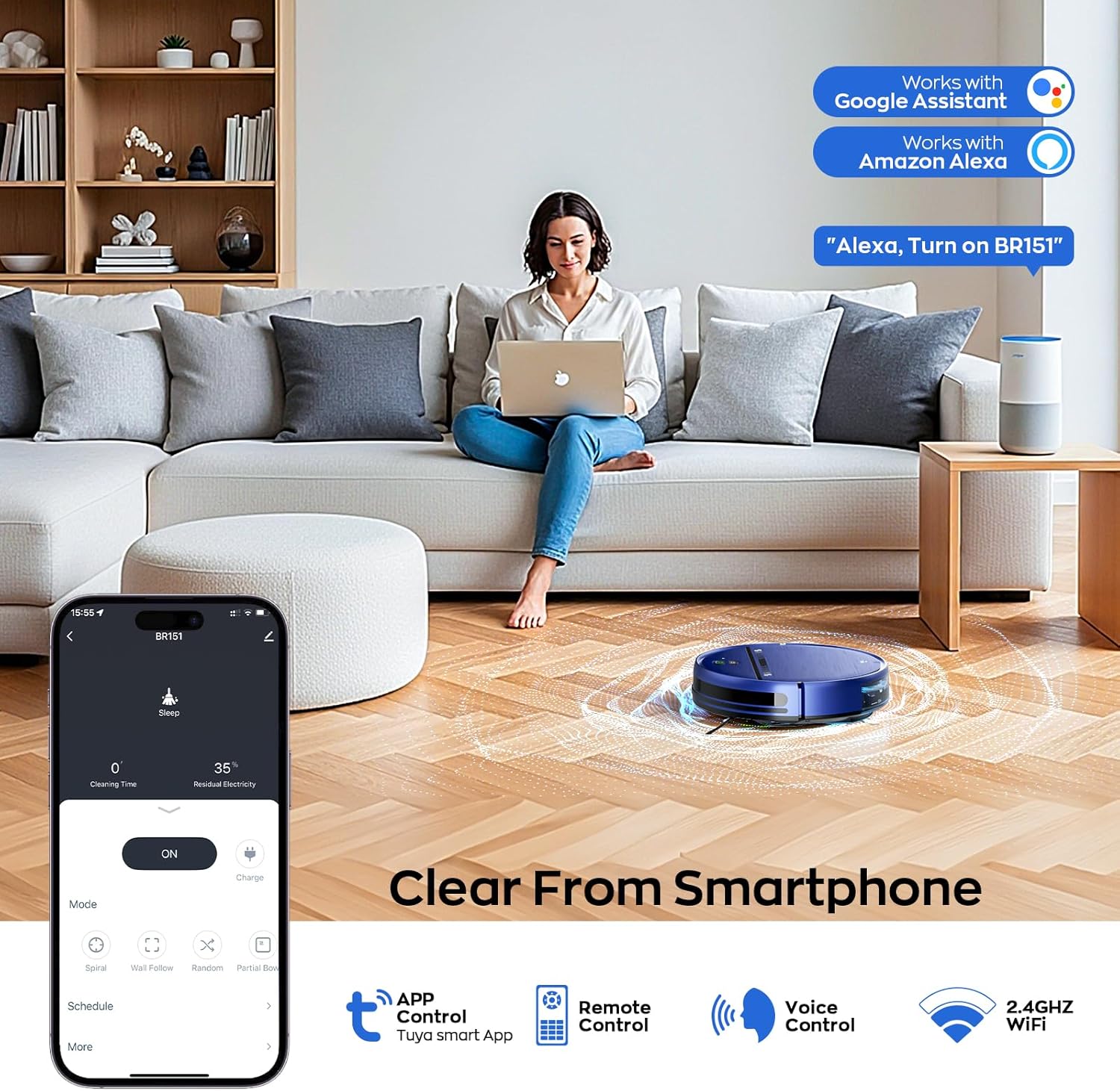 MANVN 2 in 1 Robot Vacuum and Mop Combo, 2.87'' Ultra-Slim Robotic Vacuum Cleaner with 3D Obstacle Avoidance, for Hard Floors and Carpets, Wi-Fi/App/Voice Controlled for Pet Hair, Self-Charging