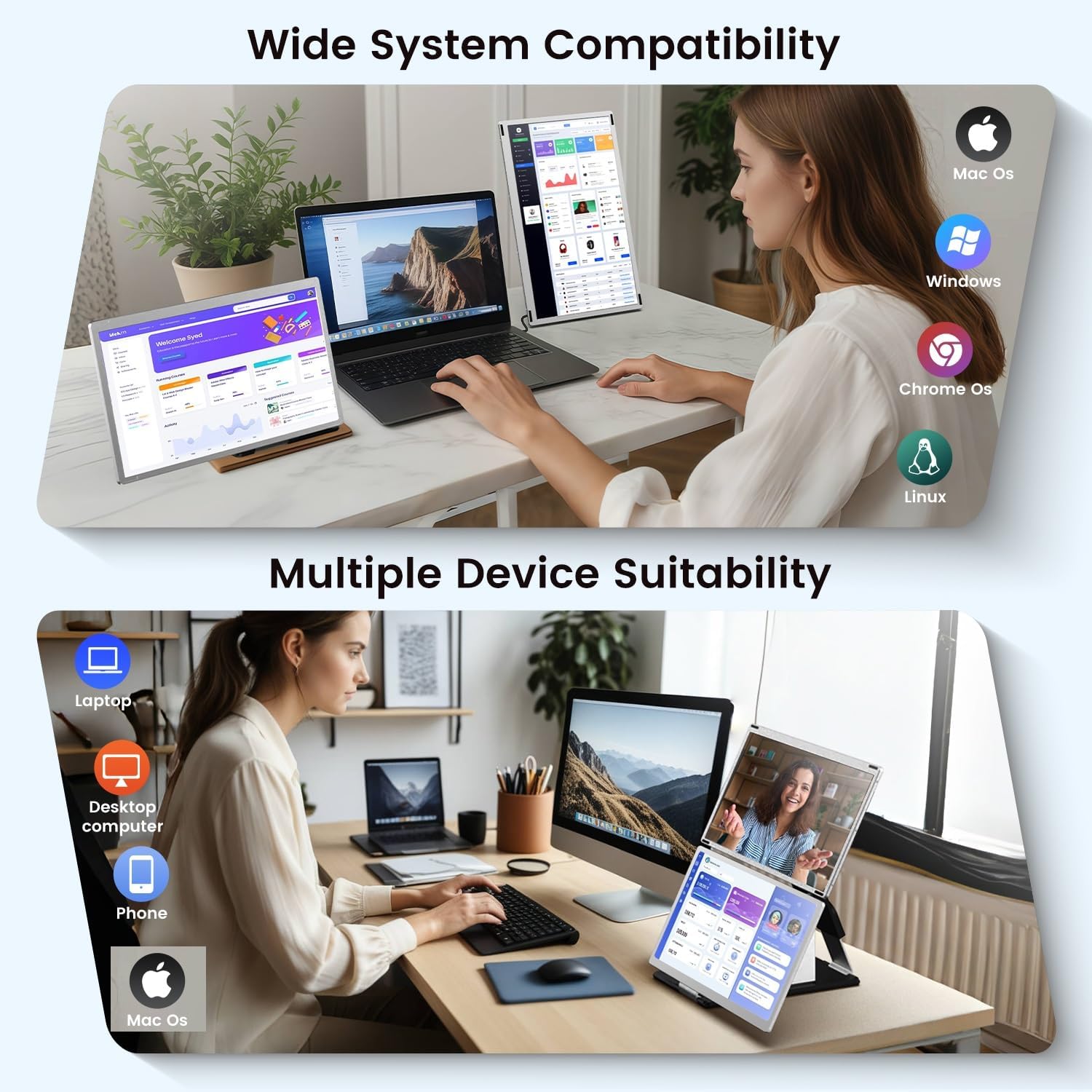15.6" Laptop Screen Extender  1080P FHD Laptop Monitor Extender with 120% sRGB  235°Rotation Detachable Dual Monitor  Plug & Play  Triple Screen Compatible with Windows  Mac  Chrome