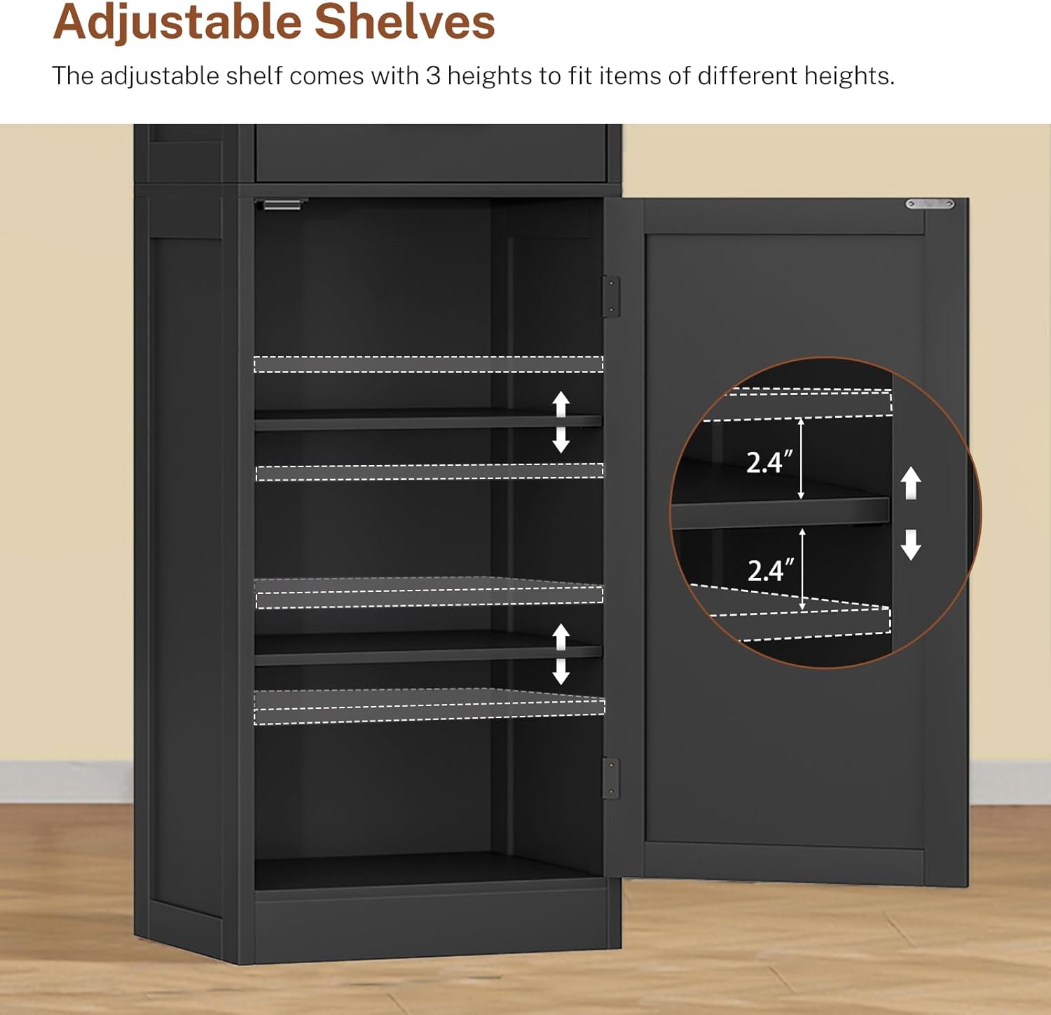 TEENFON Tall Storage Cabinet with 3 Door Shelves & 1 Drawer, Narrow Kitchen Pantry Cabinet for Living Room, Bathroom, Entryway, Black