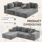 VICTONE 108” Cloud Sectional Couches, Boneless Couch Modular L-Shaped Sofa with Deep Seat, Modern Comfort Upholstered Sofas for Living Room, No Assembly Required (Corduroy, Grey)