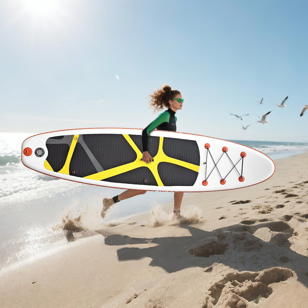 Inflatable Stand Up Paddle Board 10‘x30‘‘, Ultra-Light SUP Board with Backpack, Pump, Paddle, Coil Leash, 3 Fins, Repair Kit, Stable SUP with Non-Slip EVA Deck for Adults & Youth