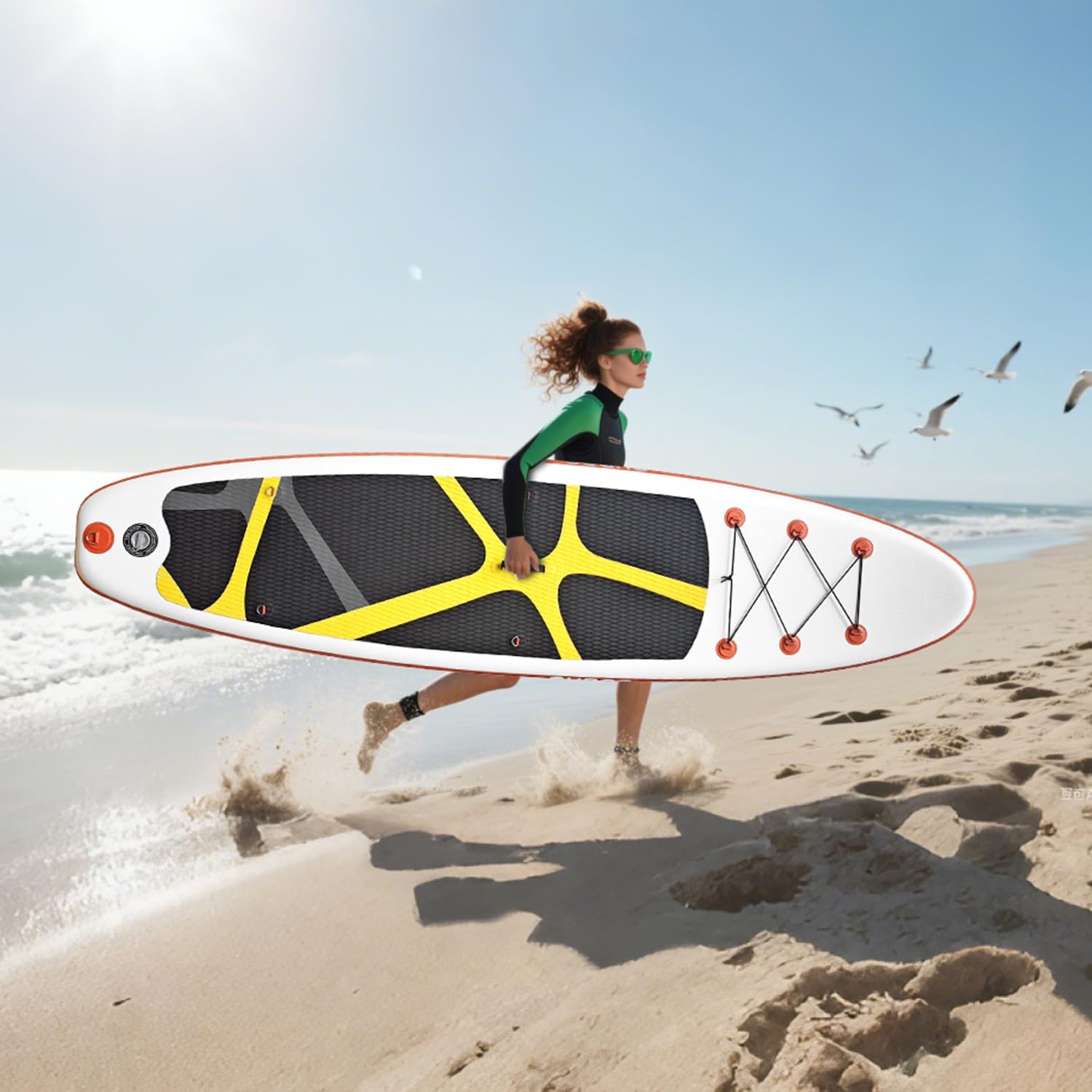 Inflatable Stand Up Paddle Board 10‘x30‘‘, Ultra-Light SUP Board with Backpack, Pump, Paddle, Coil Leash, 3 Fins, Repair Kit, Stable SUP with Non-Slip EVA Deck for Adults & Youth
