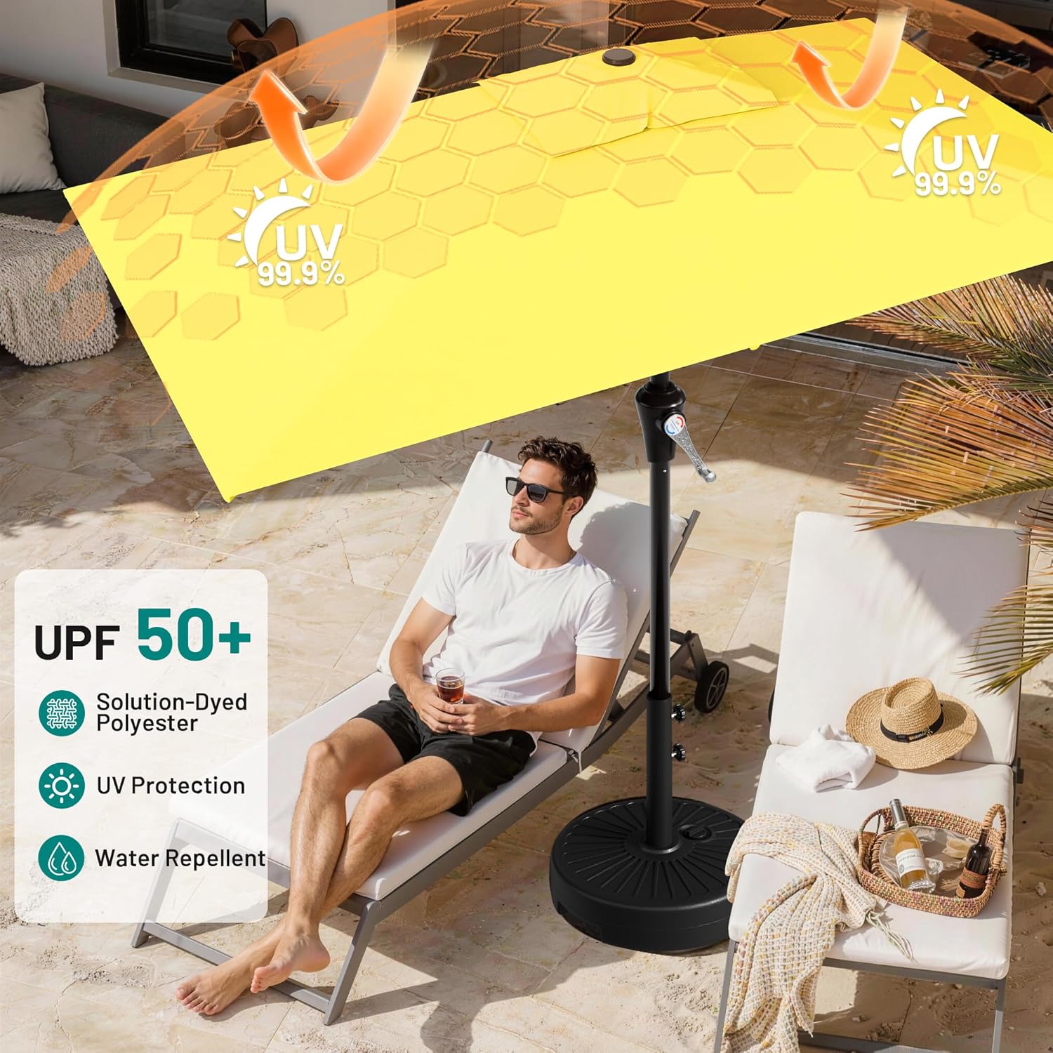 AreShark 6.5' x 10' Rectangular Patio Umbrellas for Outdoor, Outdoor Table Umbrella, Large Outdoor Patio Umbrellas with 6 Sturdy Ribs for Pool, Garden, Deck & Market (Yellow)
