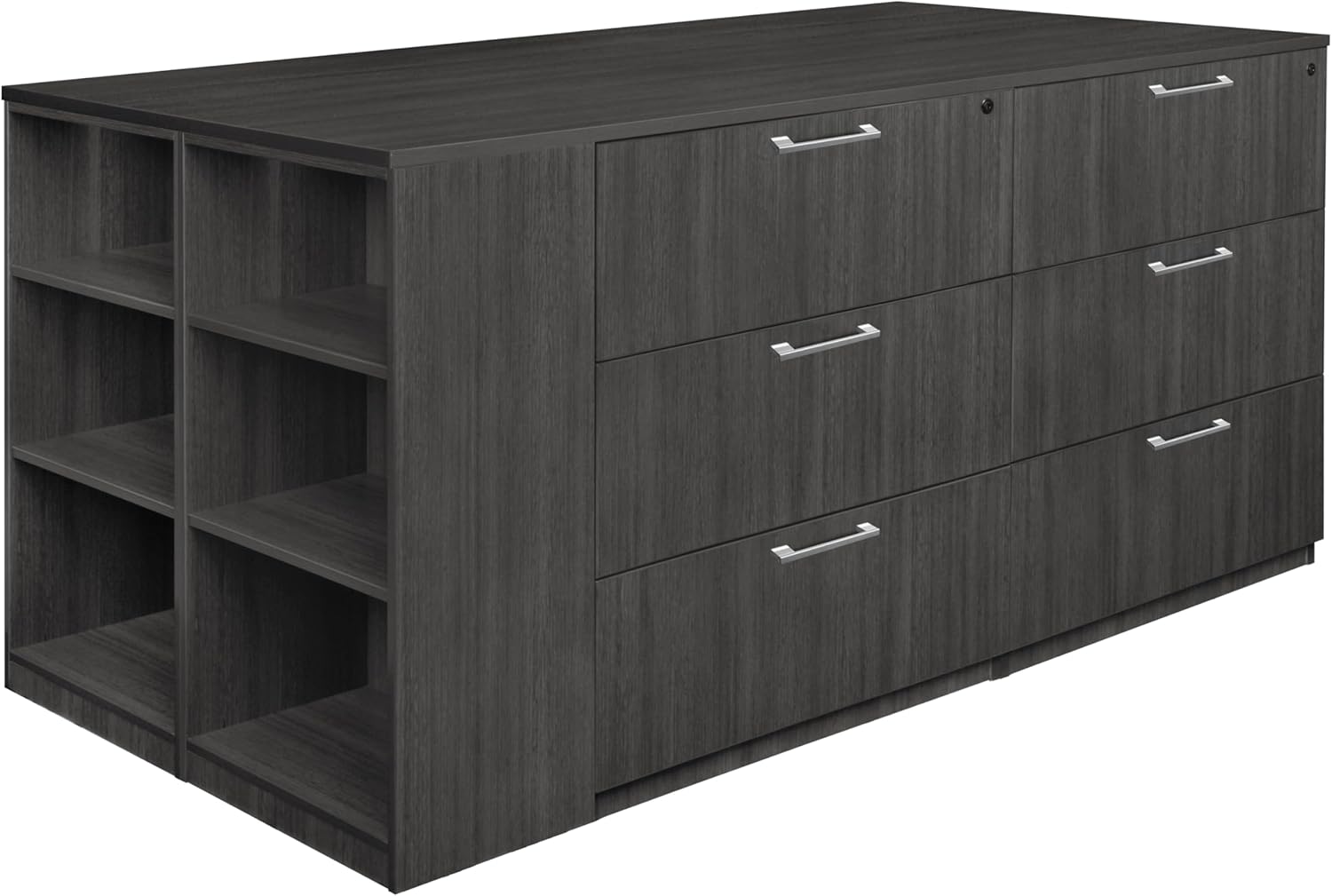 Romig Regency Legacy Stand Up 2 Lateral File/2 Desk Quad with Bookcase End  Ash Grey