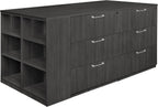 Romig Regency Legacy Stand Up Desk/3 Lateral File Quad with Bookcase End  Ash Grey