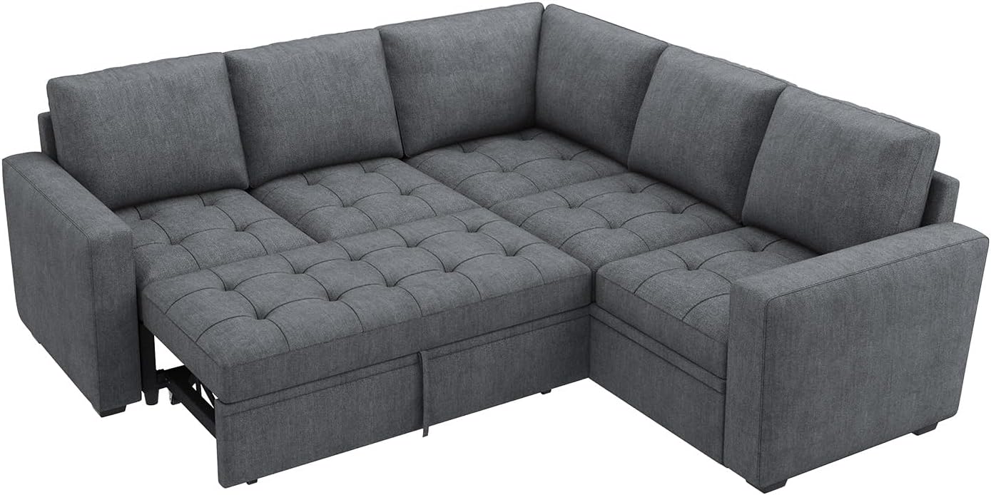 HONBAY Modular Sectional Sleeper Sofa with Pull Out Couch Bed, L Shaped Couch with Storage Seat, Sectional Couches for Living Room,Bluish Grey