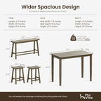 PHI VILLA Farmhouse Dining Table Set for 4 Small Space, Counter Height Table and Chairs with Bench, Rustic Solid Wood High Top Kitchen Table Set for Dining Room and Kitchen, Smoky Brown