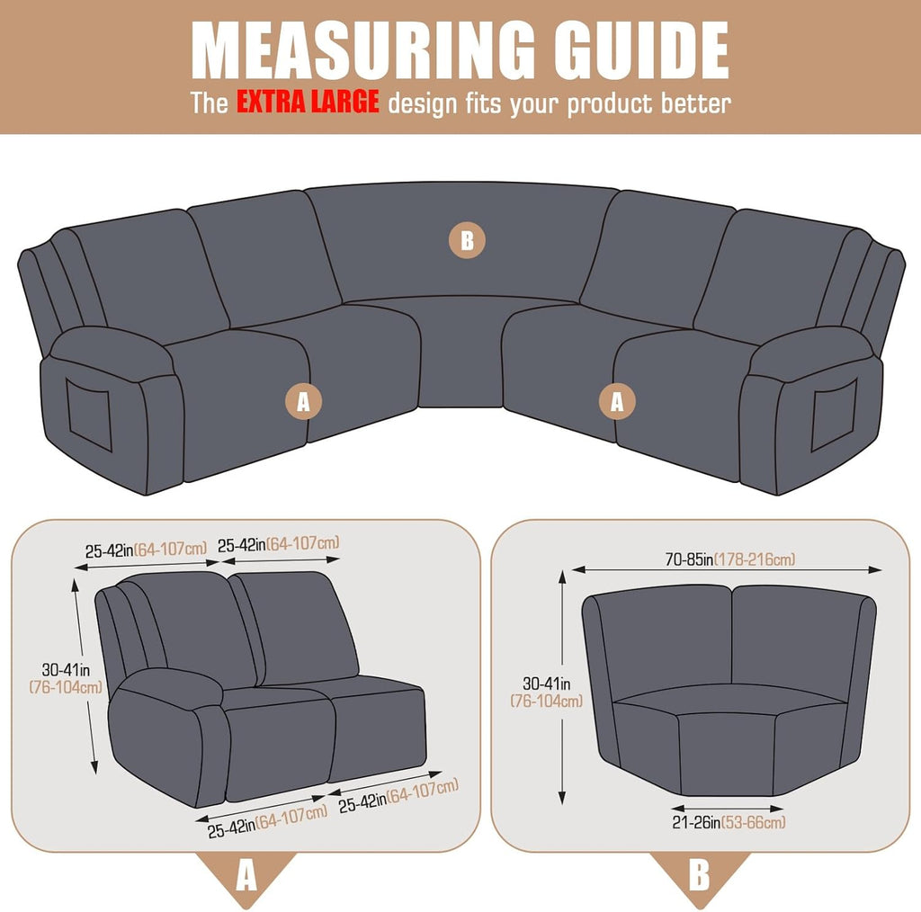 VANSOFY Extra Large Reclining Sectional Couch Covers, Washable 5-Piece Sofa Covers for L Shape Sectional Sofa Corner Seater, Thick, Soft Sofa Slipcovers (5 Seat Recliner Cover, Chocolate)