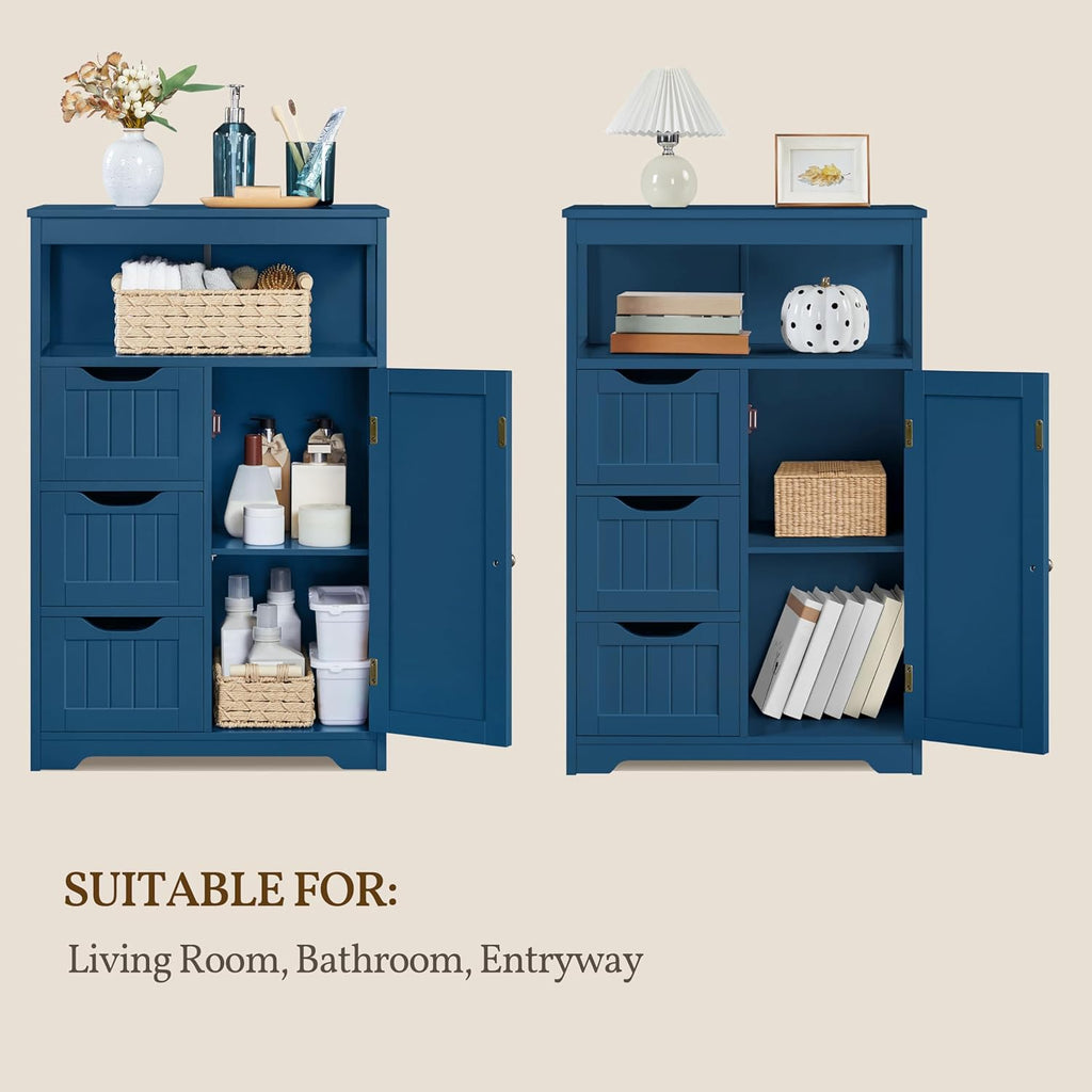 Yaheetech Bathroom Floor Cabinet, Free Standing Wooden Storage Organizer Multiple Tiers Storage Living Room Cabinet, Navy Blue