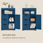 Yaheetech Bathroom Floor Cabinet, Free Standing Wooden Storage Organizer Multiple Tiers Storage Living Room Cabinet, Navy Blue