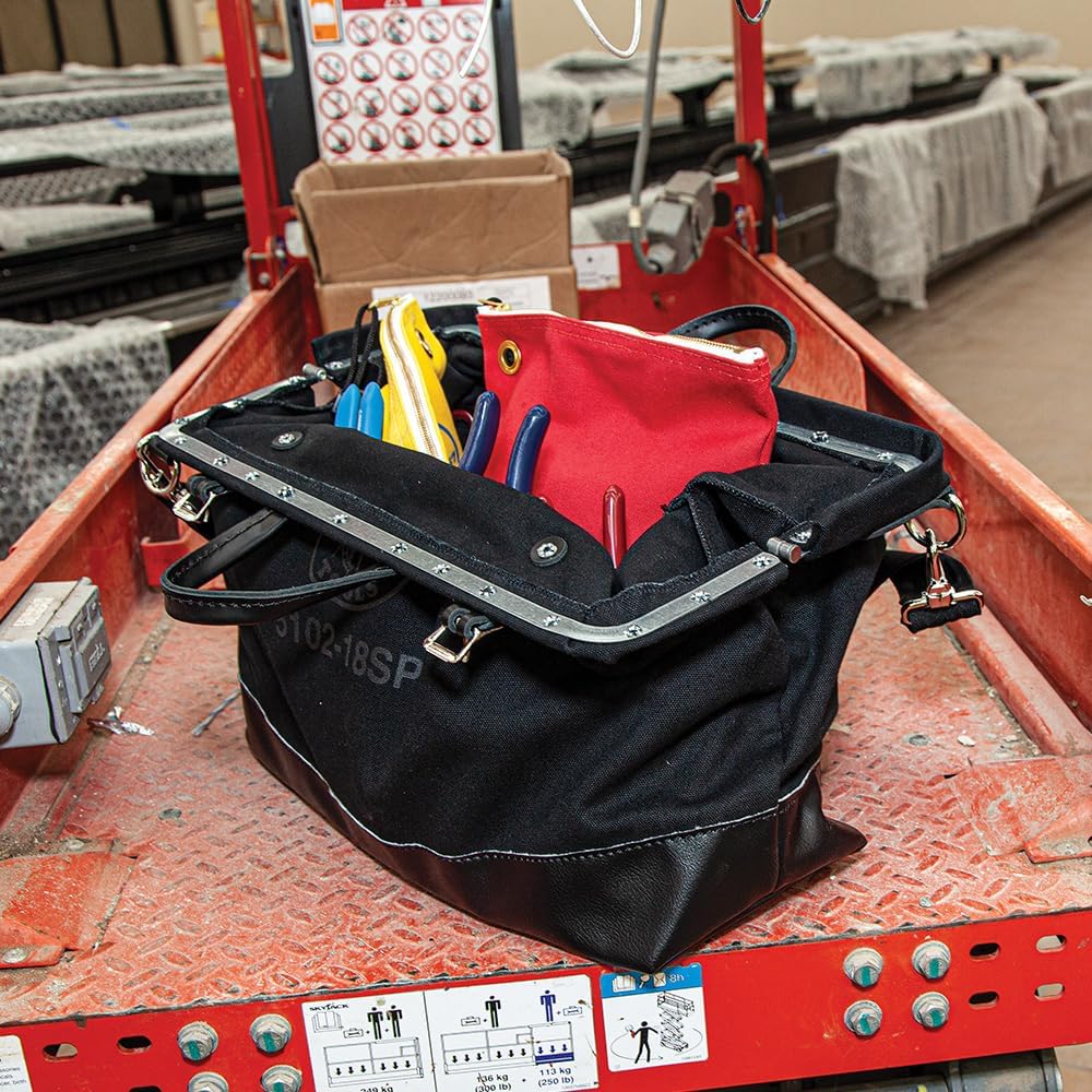 Klein Tools 510218SPBLK Tool Bag, Large 18-Inch Deluxe Canvas Tool Bag and Organizer with 13 Pockets and Shoulder Strap, Black