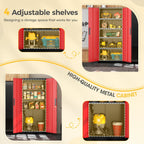 Greenvelly Metal Storage Cabinet, Steel Garage Cabinet with Doors and Adjustable Shelves, Metal Cabinet with Lock,Tall Metal Office Storage Cabinet for Garage,Home Office,School (Black Red)