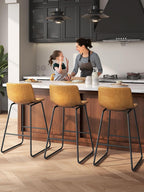 Bar Stools Set of 4, 26 Inches Counter Height Bar Stools with Back, Modern Faux Leather Barstools with Metal Legs and Footrest, Bar Chairs for Kitchens Island (Whiskey Brown)