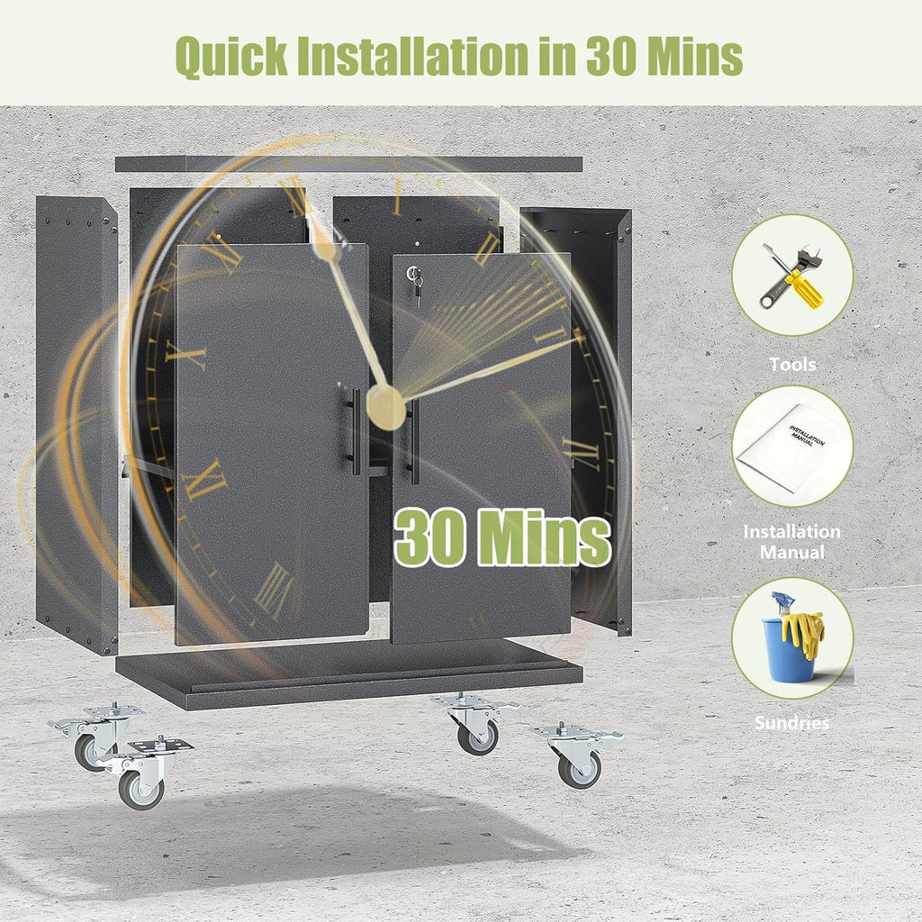 Metal Storage Cabinet with Wheels,Rolling Tool Cabinets with Doors and Adjustable Shelves,Lockable Garage Storage Cabinet,Heavy Duty Tool Chest for Home Office Utility Room,Assembly Required