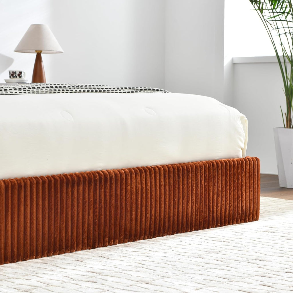 YUHUASHI King Size Storage Bed Frame, Vertical Striped headboard with Delicate Velvet Fabric, Hydraulic Lift for Storage, no Box Spring Needed, no Noise (OCHER, King (U.S. Standard))