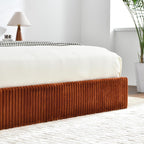 YUHUASHI King Size Storage Bed Frame, Vertical Striped headboard with Delicate Velvet Fabric, Hydraulic Lift for Storage, no Box Spring Needed, no Noise (OCHER, King (U.S. Standard))