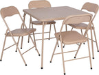 Flash Furniture Madison 5-Piece Folding Card Table and Chairs Set, Portable Event Table and Chairs Set for Indoor and Outdoor Gatherings, Tan