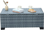 Outdoor Storage Table Wicker Patio Coffee Table All-Weather Rattan Side Table with Waterproof Cover, Grey