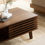 Furniway Mid Century Modern Coffee Table, Wood Coffee Table with Storage, Farmhouse Table for Living Room, Apartment, Walnut
