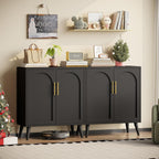 Rovaurx Set of 2 Storage Cabinet with 4 Doors, Modern Accent Bathroom Floor Cabinet, Buffet Cabinet Sideboard with Adjustable Shelves for Living Room, Entryway, Dining Room and Kitchen, Black