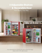Upstreman 3.2 Cu.Ft Mini Fridge with Freezer, Single Door, Dorm Fridge, Adjustable Thermostat, Refrigerator for Dorm, Office, Bedroom, Red-BR321