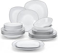 MALACASA Dinnerware Sets, 24 Piece Porcelain Square Dishes, White with Black Rim Plates and Bowls Sets, Ceramic Dish Set for 6, Chip Resistant Dishware Sets, Series ELISA