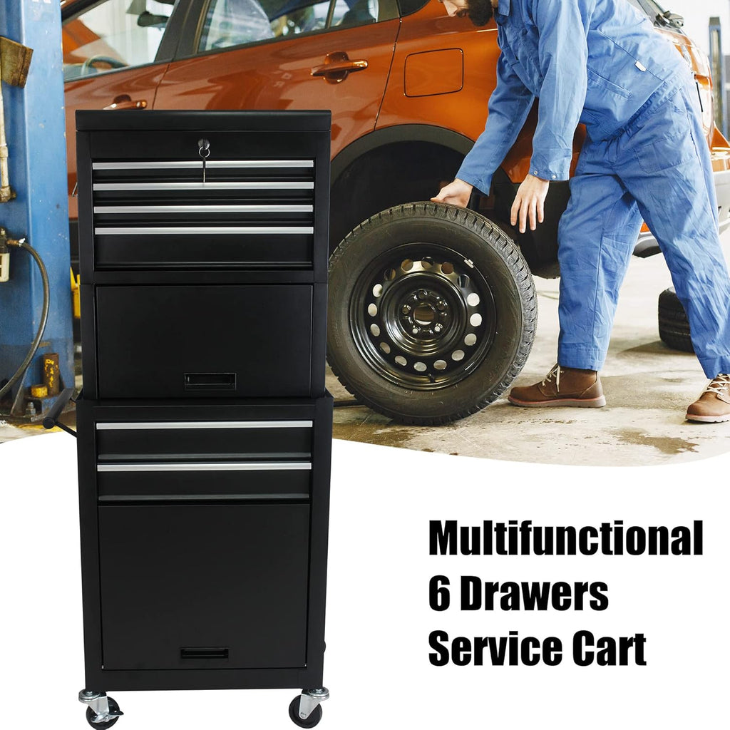 RYH 6 Drawers Rolling Tool Chest & Tool Box on Wheels | Heavy Duty Metal Cart with Ball Bearing Drawers | Fits US General Tool Box for Garage Storage (Black, 6 Drawers 3 in 1/51.99" H × 20.87" W)