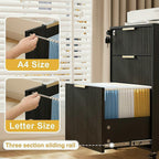 INNOD 3 Drawer Fluted Mobile File Cabinet with Lock, Rolling File Cabinet, Under Desk Wooden Filing Cabinets for Home Office (Black)