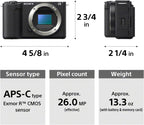 Sony Alpha ZVE10 II - APS-C Interchangeable Lens Mirrorless Content Creators' Camera - Black - with Lens