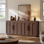 Evermagin 67" Arched Walnut Buffet Cabinet with Storage, Large Credenza with 4 Doors, Wood Mid Century Modern Sideboard for Kitchen and Living Room (67"*31.5"*15.7")