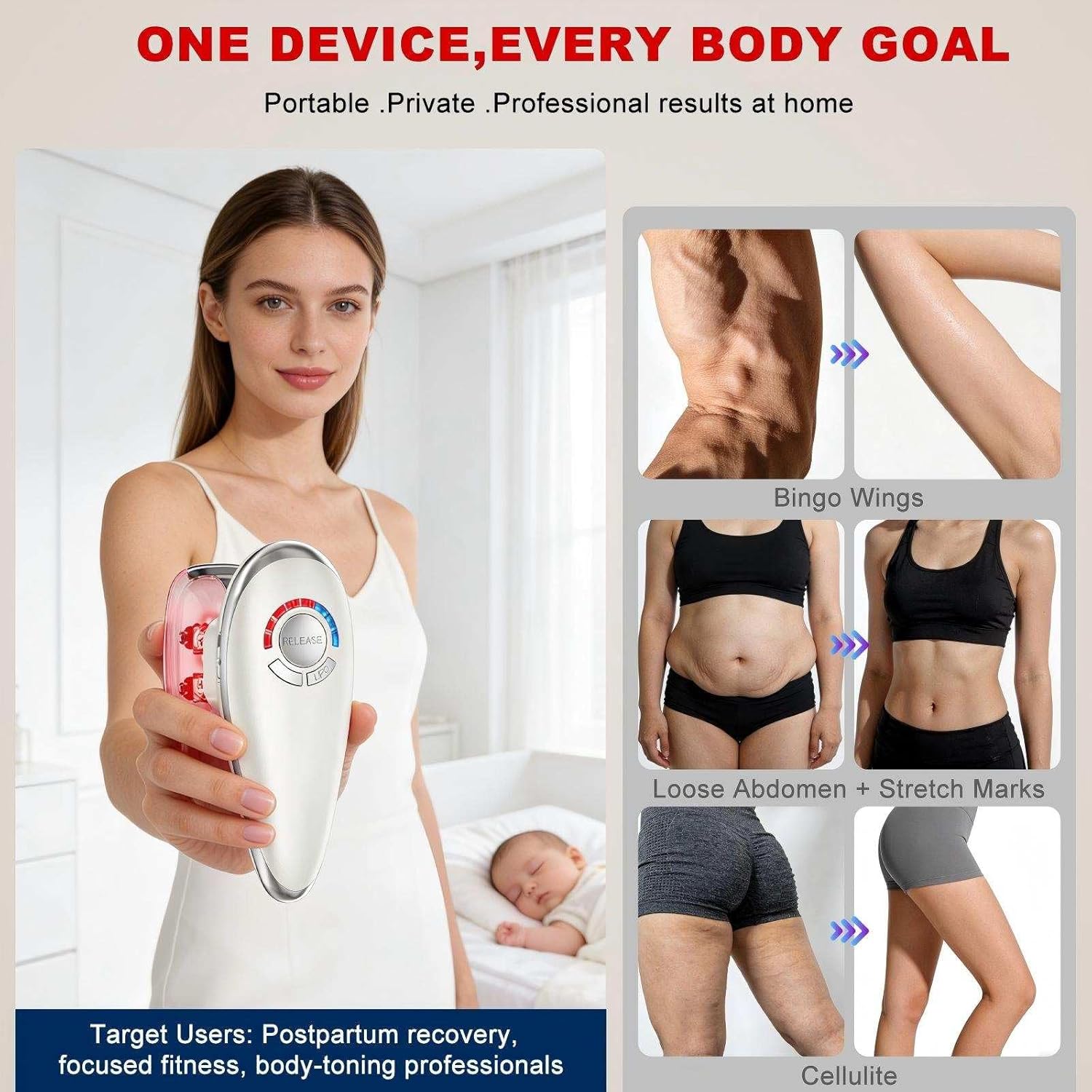 4-in-1 Electric Cellulite Massager & Body Sculpting Machine -5 Modes Adjustable, Cordless Slim-Sculpt Device for Belly, Thighs, Arms&Face- Postpartum Recovery&Cellulite Reducer&Lymphatic Drainage