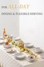 FOBENTA 24-Piece Ceramic Dinnerware Set,Large Plates and Bowls Set for 6,Elegant Dish Set for Families & Entertaining–Microwave & Dishwasher Safe Tableware (Double Bowl)