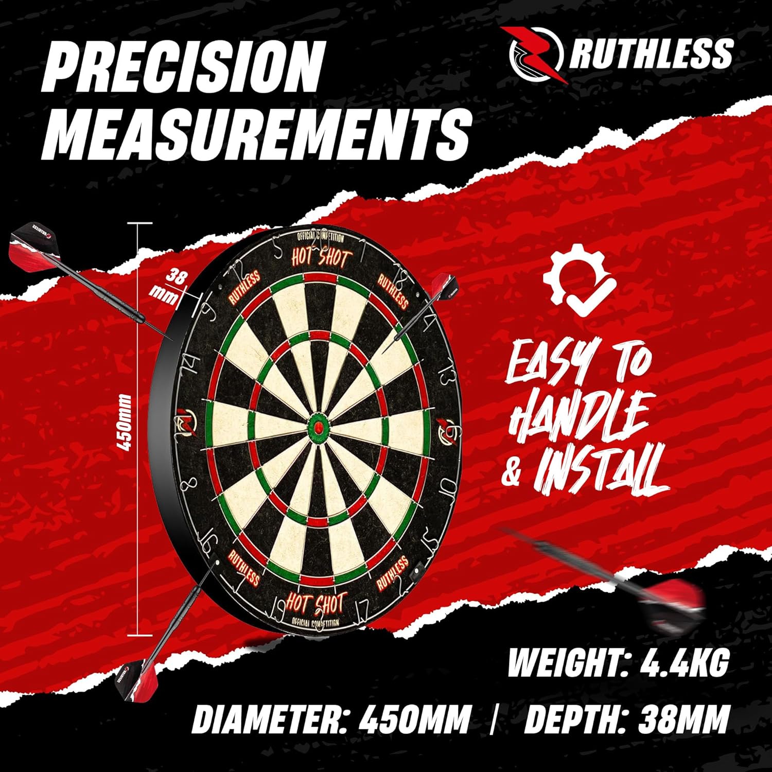 Ruthless Home Darts Centre with or Without LED Light Options | Home Dart Board Centre Including Cabinet, Dartboard and 2 Sets of Darts.