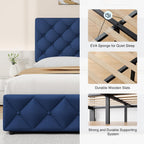 IDEALHOUSE King Size Bed Frame with 4 Storage Drawers and Adjustable Headboard, Linen Upholstered Platform Beds, Diamond Stitched Button Tufted, No Box Spring Needed, Blue