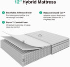 Novilla King Size Mattress, 12 Inch King Mattresses in a Box with Smarts™ Pocket Coil for Pressure Relief, Medium Plush Foam and Spring Hybrid Colchones with CertiPUR-US Certified
