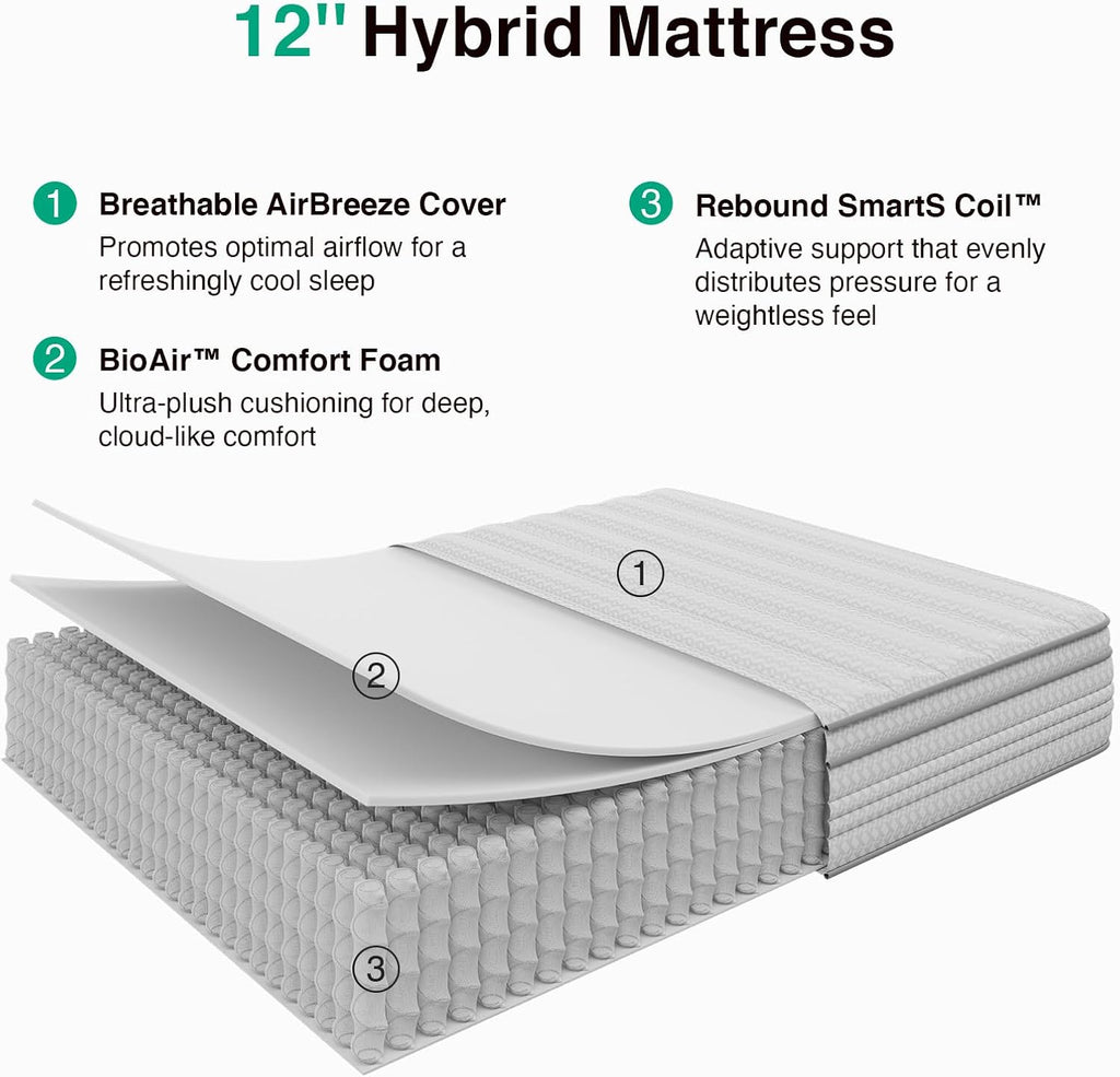 Novilla King Size Mattress, 12 Inch King Mattresses in a Box with Smarts™ Pocket Coil for Pressure Relief, Medium Plush Foam and Spring Hybrid Colchones with CertiPUR-US Certified