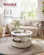 VASAGLE LILEA Collection - Coffee Table with Storage, Round Center Table for Living Room with Fabric Basket, Modern Style, Metal Frame, Matte White and Camel Brown ULCT244W10