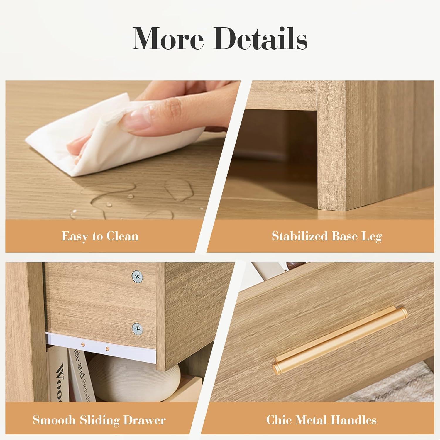 Night Stand Set of 2 Unique Curved Profile FSC-Certified Wooden Board 1-Drawer and 1 Storage Shelf Nightstand 24" H Metal Handle Modern Bedside Table Side Table End Table for Bedroom