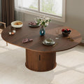Dining Table for 4-6,59“Extendable Round Dining Room Kitchen Table with Storage,Round Table for Living Room,Fluted Wood Table with Slide Door,Expandable Oval Dinner Furniture with Pedestal Base,Walnut