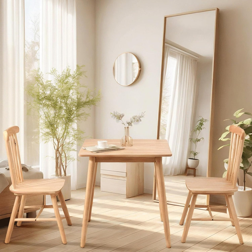 OGMILL 27.6" Small Square Dining Table for 2, Space-Saving Natural Kitchen Dinner Table Rustic Wood Mid Century Modern Table with Solid Wood Leg for Small Spaces
