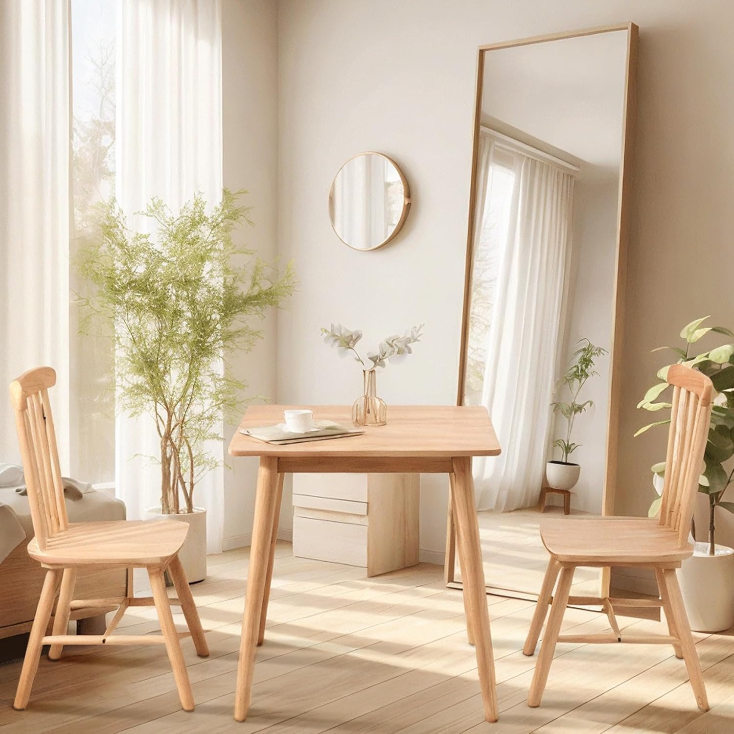 OGMILL 27.6" Small Square Dining Table for 2, Space-Saving Natural Kitchen Dinner Table Rustic Wood Mid Century Modern Table with Solid Wood Leg for Small Spaces