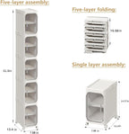 5-Tier Tall Narrow Storage Cabinet, Slim Bathroom Storage Cabinet with Adjustable Shelves and Wheels, Narrow Organizer for Small Space, Bathroom, Kitchen, Laundry, White
