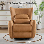 Bonzy Home 270° Swivel Power Recliner Chair, 30° Rocking Chair with Lumber Cushion and Highly Enveloping Backrest, Electric Reclining Home Theater Seat for Nursery, Bedroom, Living Room, Brown