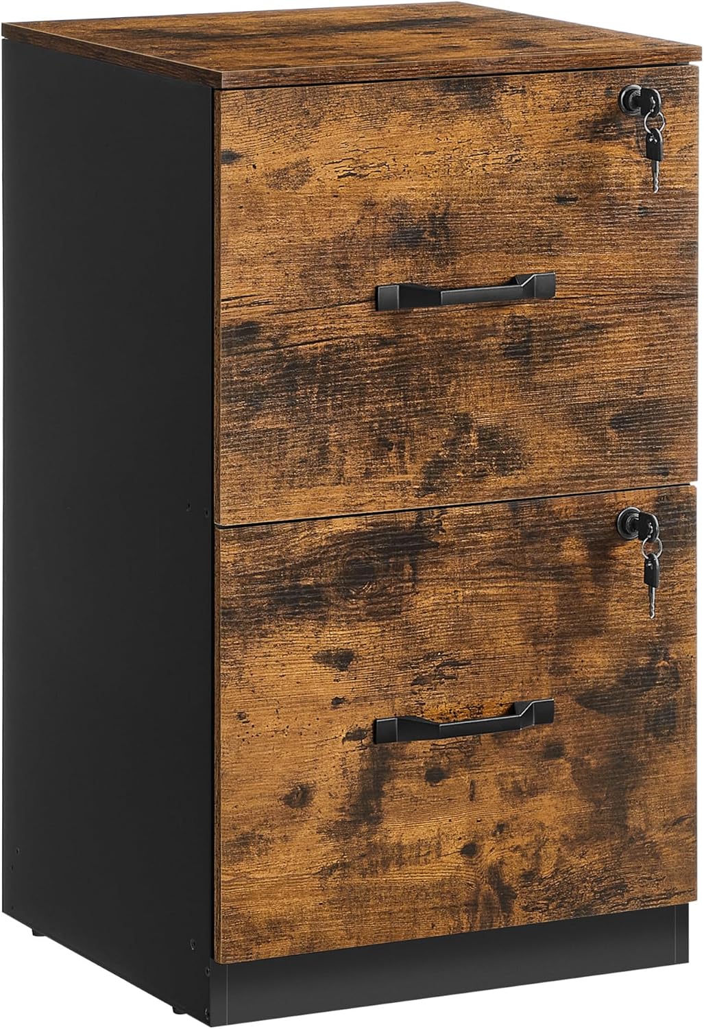 VASAGLE 2 Drawers File Cabinet with Lock, Printer Stand, Office Filing Cabinet Organizer, for A4 and Letter Size Documents, Rustic Brown and Ink Black UOFC061B01