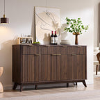 T4TREAM Fluted Buffet Sideboard Cabinet with Storages, 60" Large Modern Buffet Table Coffee Bar Wine Bar Storage Cabinet with 3 Drawers & 4 Doors for Dining Room, Living Room, Hallway(Dark Walnut)