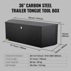 VEVOR Trailer Tongue Box, Heavy Duty Trailer Tongue Tool Box Storage Organizer with Lock & Keys, Utility Tool Chest for Pickup Truck Bed, RV, SUV, Off-Road Vehicle, Steel, 36" x 12" x 12"