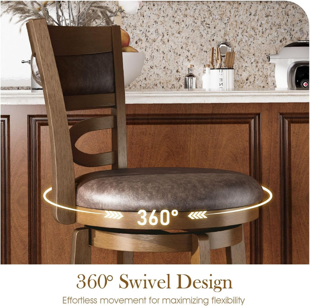 Sophia & William Swivel Bar Stools Set of 2, 26 Inch Counter Height Barstools with Backrest & Solid Wood Legs, Faux Leather Bar Stools for Kitchen Island