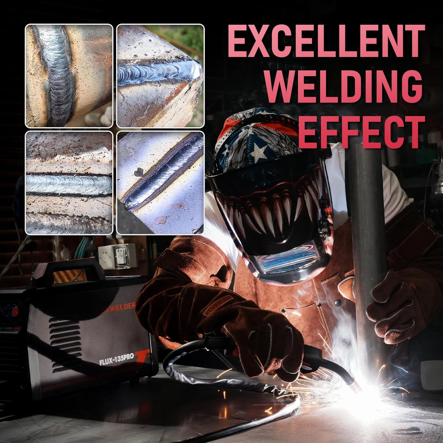 YESWELDER 135A MIG Welder, 110V Flux Core MIG/Lift TIG/Stick 3-in-1 Large LED Digital Display Welding Machine IGBT Inverter Welder